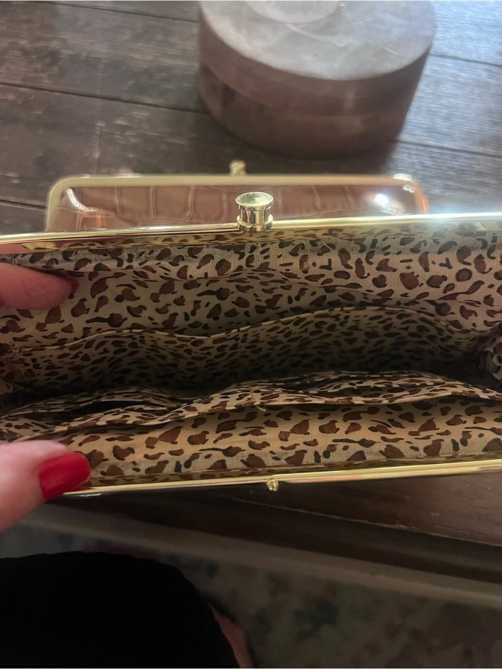 Metallic Bronze Croc-Embossed Frame Clutch by Braciano, like new!